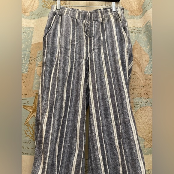 Briggs Womens Linen Resort Beach Wide Leg Pockets Business Casual Striped Med - Picture 3 of 10